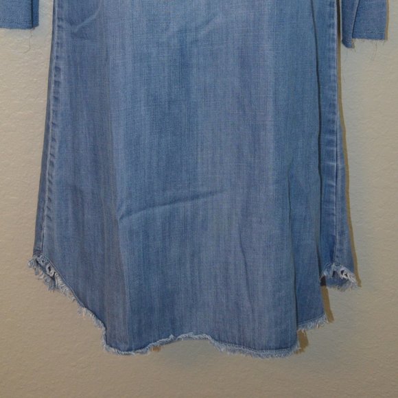 Sz XS Anthropologie Bella Dahl Frayed Blue Denim Dress - Picture 6 of 13